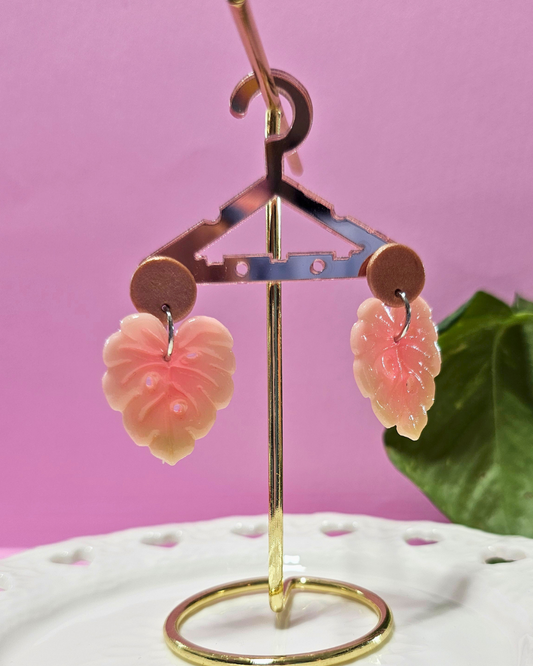 Pink Monstera Earrings